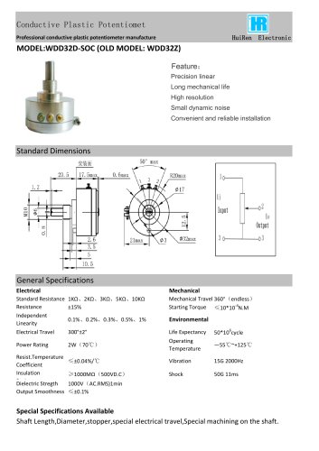 ANGULAR DISPLACEMENT SENSOR / POTENTIOMETER / HIGH-RESOLUTION / PRECISION-WDD32Z