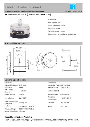 ANGULAR DISPLACEMENT SENSOR / POTENTIOMETER / HIGH-RESOLUTION / PRECISION-WDD35A