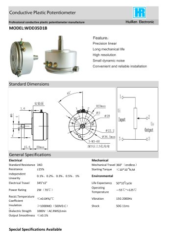 ANGULAR DISPLACEMENT SENSOR / POTENTIOMETER / HIGH-RESOLUTION / PRECISION-WDD35D1B