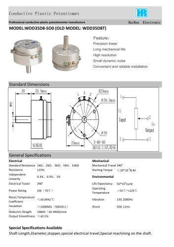 ANGULAR DISPLACEMENT SENSOR / POTENTIOMETER / PRECISION / HIGH-RESOLUTION-WDD35D8T