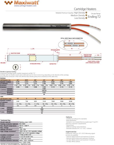 T2 - Cartridge Heater Circular Flange Ending T2