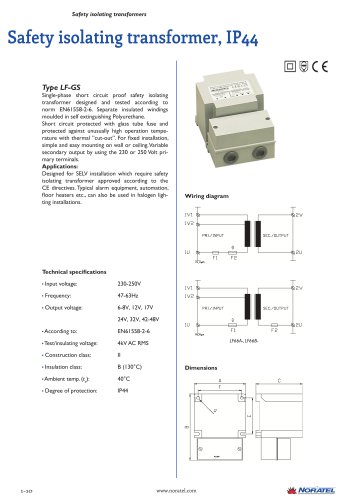 LF66A-, LF66BSafety isolating transformer, IP44