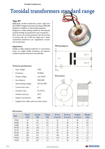 Toroidal transformers standard range