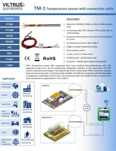 TM-1 Temperature sensor with connection cable