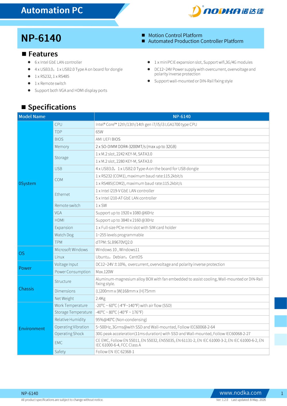 NP-6140 Series Datasheet - NODKA Automation Technology