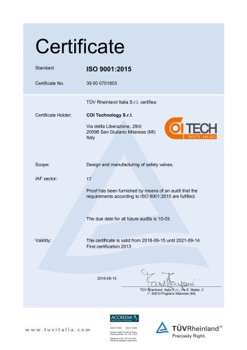 Certification EN ISO 9001:2015