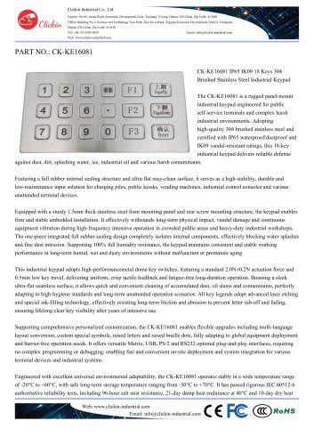 Waterproof 18 keys customized stainless steel panel mount keypad