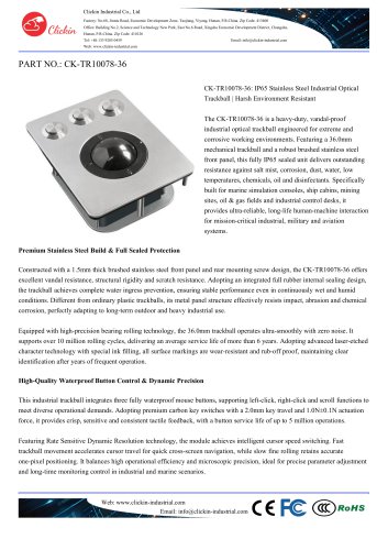 Waterproof Marine level stainless steel panel mount 36.0mm trackball