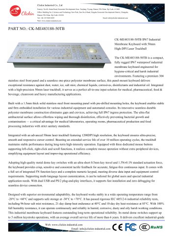Waterproof Membrane surface pharmaceutical stainless steel panel mount keyboard with integrated 50.0mm laser trackball mouse