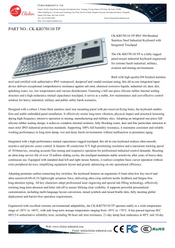 Waterproof Stainless steel panel mount keyboard with integrated touchpad mouse