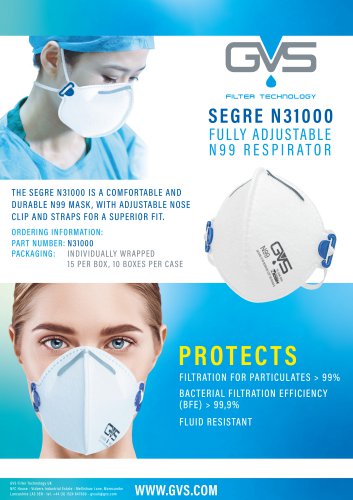 SEGRE N31000 FULLY ADJUSTABLE N99 RESPIRATOR