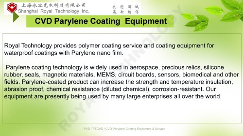 Royal Technology CVD Parylene Coating Equipment  RT-Parylene Coating-CVD