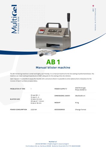 AB 1 - Blister packaging machine for pharmacies and laboratories
