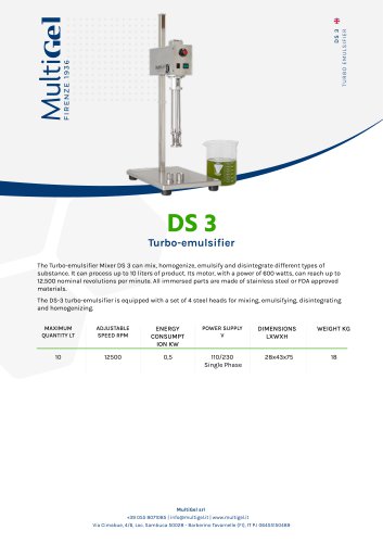 DS 3 - Laboratory turboemulsifier for mixing and emulsifying
