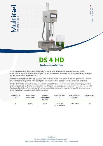 DS 4 HD - Professional turboemulsifier for creams, liquids and gels