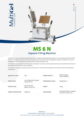 MS 6 N - Semi-automatic capsule filling machine