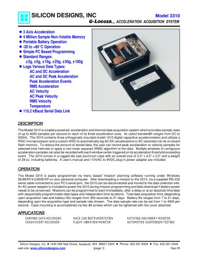 Model 3310 G-Logger   Integrated 3 Axis Accelerometer 