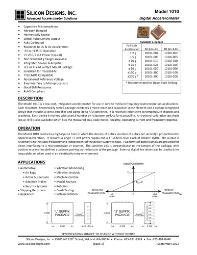 Silicon Designs Model 1010 Digital Accelerometer Chip (LCC/LJCC)