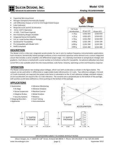 Silicon Designs Model 1210 Analog Accel with ±4V Differential Output