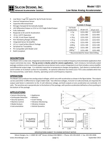 Silicon Designs Model 1221 Low Noise Analog Accel ±4V Differential Output