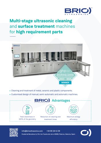 BRIO Ultrasonics. High requirement cleaning solutions. Automatic multistage parts cleaning machines