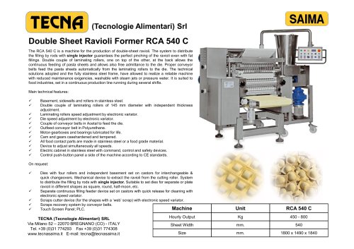 DOUBLE SHEET RAVIOLI MACHINES  RCA 540 C