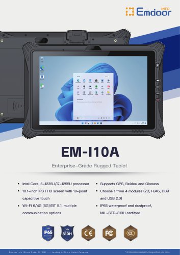 EM-I10A Emdoor Info. IP65 Durable Windows 11 Rugged Tablet 