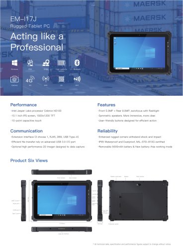 EM-I17J Emdoor Info. Windows 11 Rugged Tablet PC 