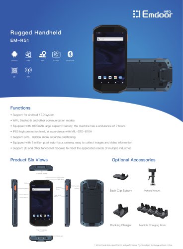 EM-R51 Android 12 Rugged Handheld WiFi Bluetooth Communication / 4000mAh Large Capacity Battery