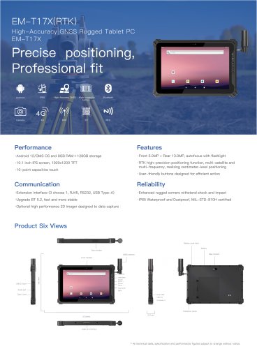 EM-T17X(RTK) High-Accuracy GNsS Rugged Tablet PC