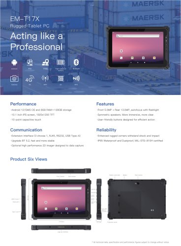 EM-T17X Rugged Tablet PC:Android 12/GMS OS