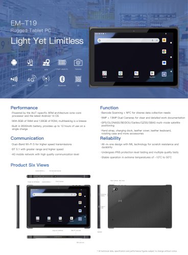 EM-T19 10.1 inch Rugged Tablet PC:Light Yet Limitless