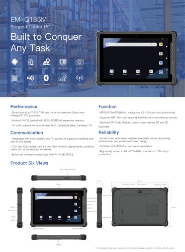 Emdoor Info. EM-Q185M Rugged Tablet PC Specification