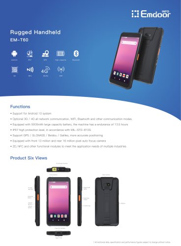 Emdoor Info. Full Screen Rugged Handheld PDA EM-T60