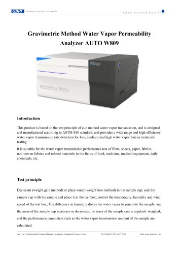 AUTO W809 Gravimetric Method Water Vapor Permeability Analyzer (20250516)
