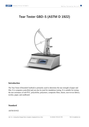 GBD-S Tear Tester (ASTM D 1922)