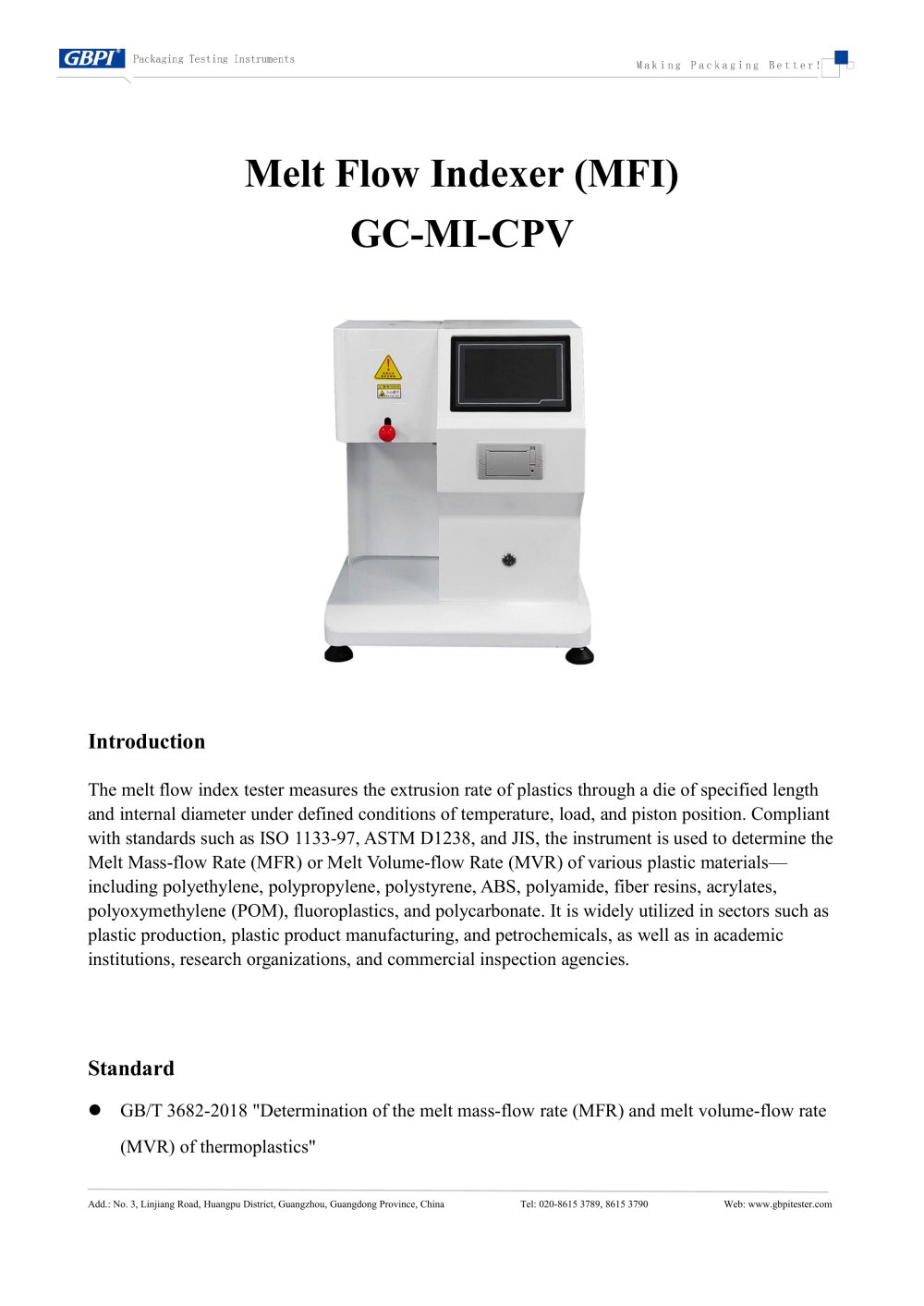 GC-MI-CPV Melt Flow Indexer (MFI) A0（20250604） - Guangzhou Biaoji Packaging Equipment Co., Ltd.