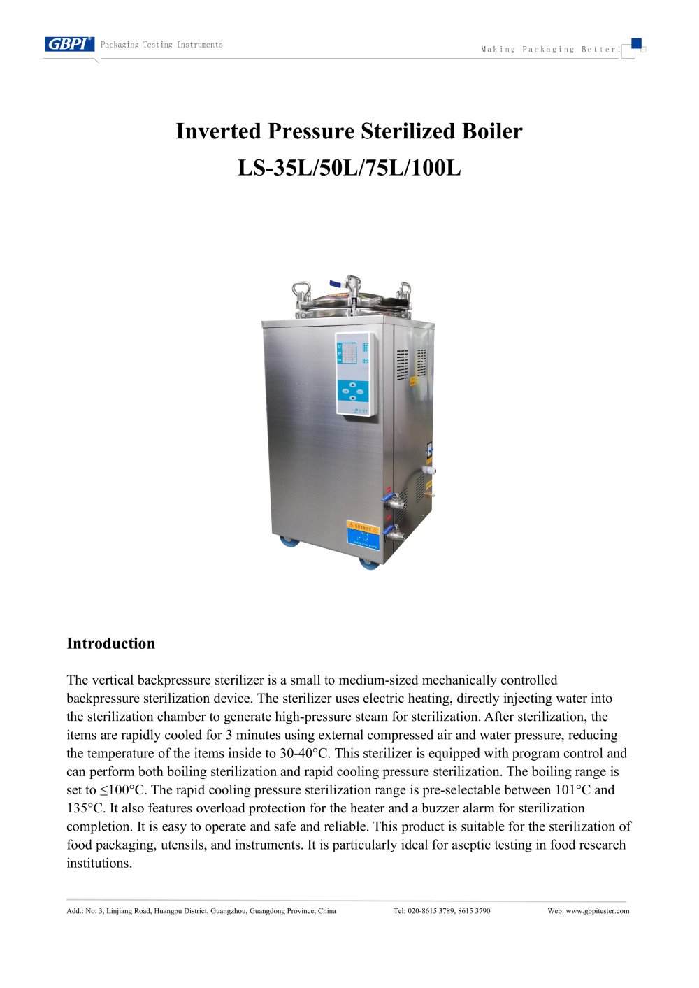 Model LS Inverted Pressure Sterilized Boiler  (20250605) - Guangzhou Biaoji Packaging Equipment Co., Ltd.