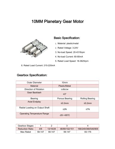 DC gear motor datesheet 10mm 5-1500rpm,0-10Nm,12v,24v,3v,9v