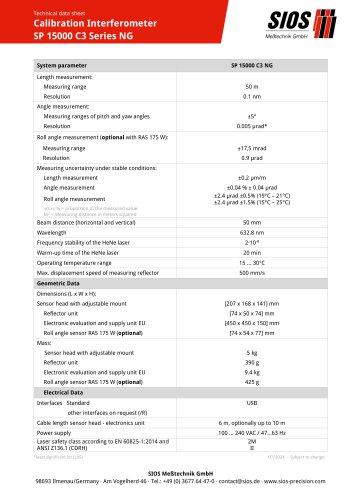 data sheet Calibration Interferometer SP 15000 C3 NG