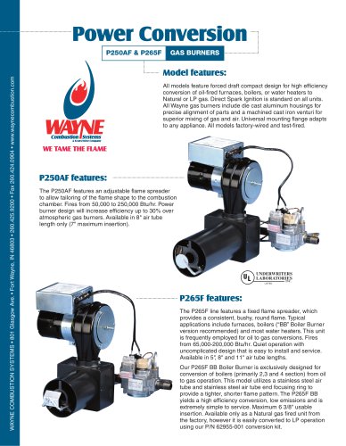 P250AF and P265F Gas Powered Burners