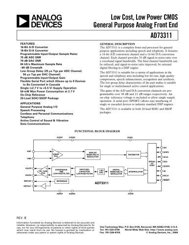 AD73311: Low Cost, Low Power CMOS General Purpose Analog Front End Data Sheet