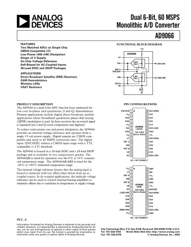 AD9066 Dual, 6-Bit, 60 MSPS Monlithic A/D Converter