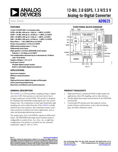 AD9625: 12-Bit 2.0 GSPS, 1.3 V/2.5 V Analog-to-Digital Converted