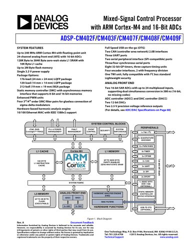 ADSP-CM402F/CM403F/CM407F/CM408F/CM409F: Mixed-Signal Control Processor with ARM Cortex-M4 and 16-bit ADCs