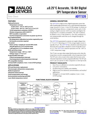 ADT7320: ±0.25°C Accurate, 16-Bit Digital SPI Temperature Sensor Data Sheet