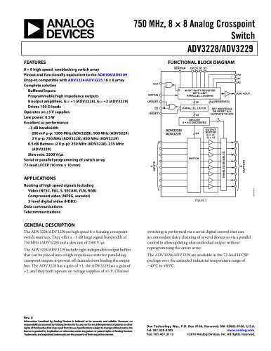 ADV3228/ADV3229: 750 MHz, 8 × 8 Analog Crosspoint Switch Data Sheet (Rev. 0)