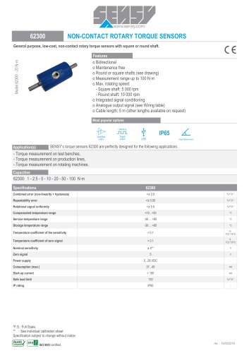 62300 : NON-CONTACT ROTARY TORQUE SENSORS