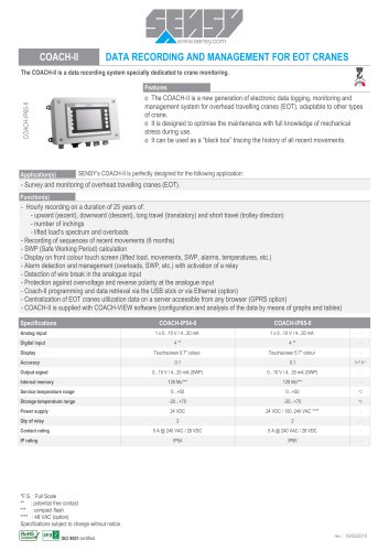 COACH-II : DATA RECORDING AND MANAGEMENT FOR EOT CRANES