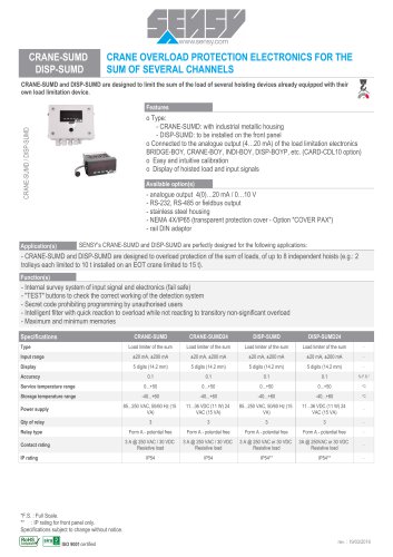 CRANE-SUMD DISP-SUMD : CRANE OVERLOAD PROTECTION ELECTRINICS FOR THE SUM OF SEVERAL CHANNELS